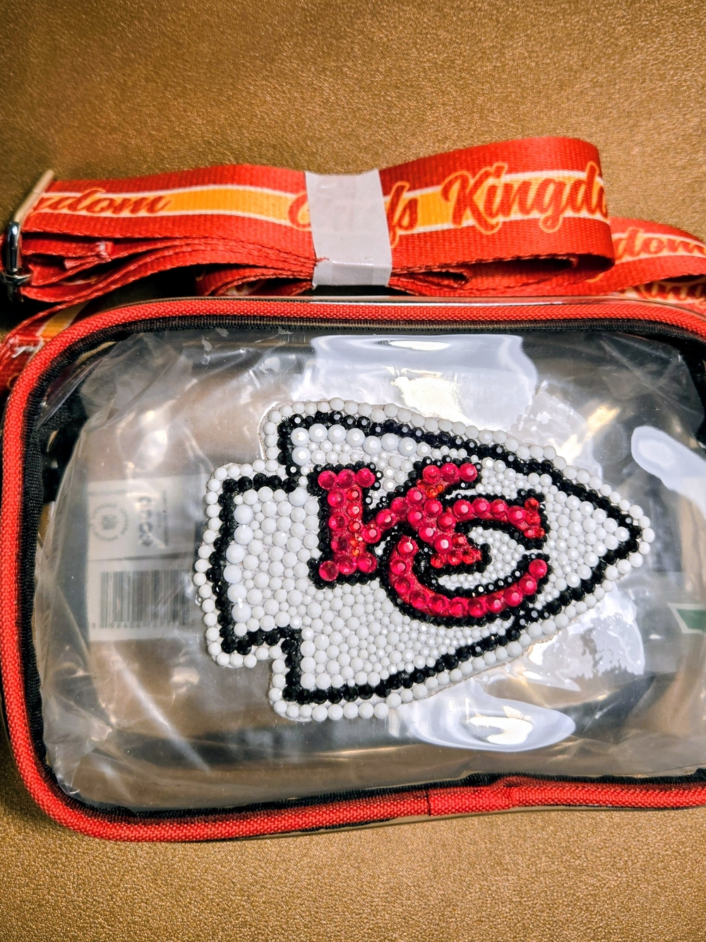 KC CHIEFS Clear Crossbody Bag with Red KC Arrowhead Beaded Patch - Handmade